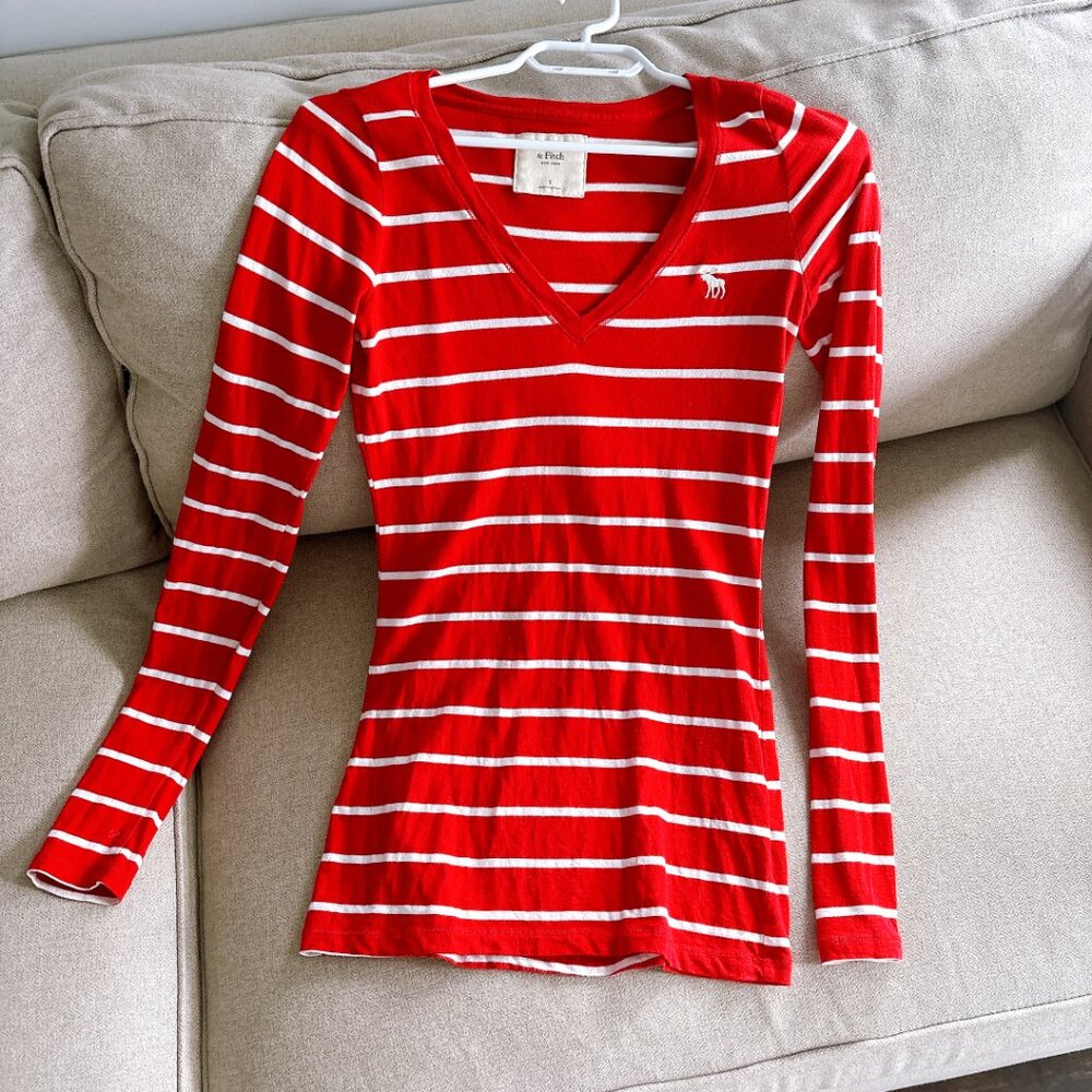 Abercrombie & Fitch Red and White Striped Top